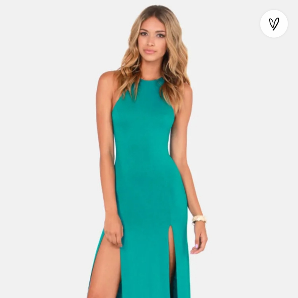 Lulu's Stem Spell Teal Razor Back Maxi Dress